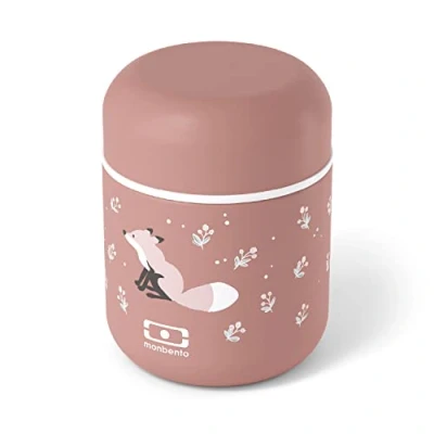 Afbeelding van monbento kleine lunchbox voor kinderen MB Capsule Fox vos luchtdichte die tot 5 uur warm en vers houdt ideaal werk/school kaneelroze
