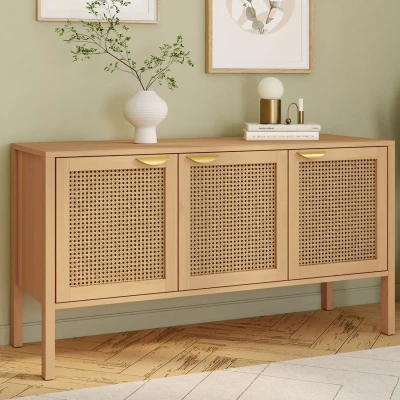 Image de Buffet bas 110 cm EDHEN 3 portes avec cannage