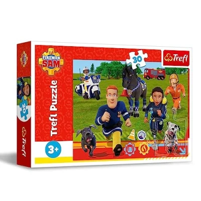 Afbeelding van Trefl Brandweerman Sam klaar om te helpen puzzel 30 elementen kleurrijke met stripfiguren, brandweerwagen, reddingsteam, leuk voor kinderen vanaf 3 jaar