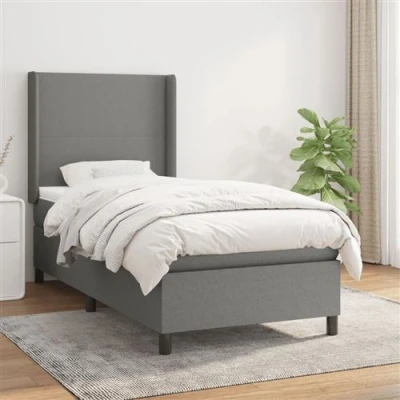 Image de vidaXL Sommier à lattes de lit avec matelas Gris foncé 100x200cm Tissu