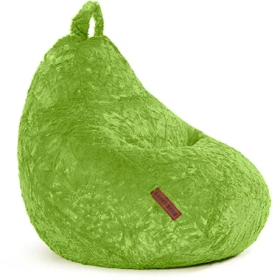 Afbeelding van Green Bean© zitzak van pluche, 60 x 45 cm met vulling 120 l EPS korrels, zacht en wasbaar, Bean Bag vloerkussen, lounge, huid, zitzak, groen
