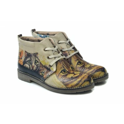 Afbeelding van Goby Feline Friends Dames Enkellaarzen Vegan Leer Handgemaakt Katten Design Maat 42