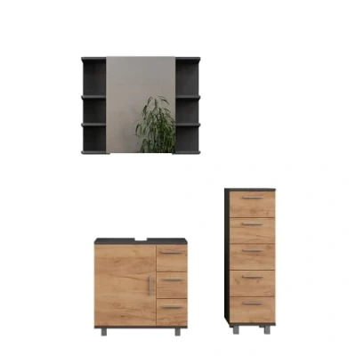 Afbeelding van Vicco Ilias Badkamermeubelset, 3 delig, antraciet/gouden eiken, met midi kast