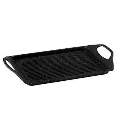 Afbeelding van Pradel Excellence Grill/Plancha 43 x 27 coating in steenlook (PFOA vrij) met afneembare siliconen handgreep