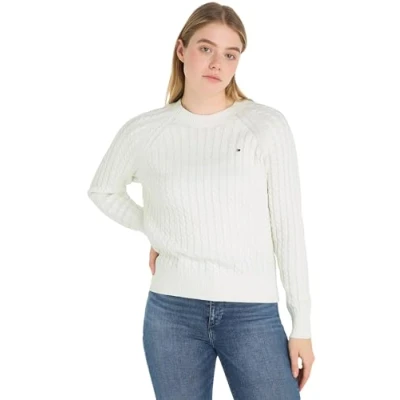 Image de Tommy Hilfiger Pull en tricot torsadé pour femme, Blanc (écru), XXS