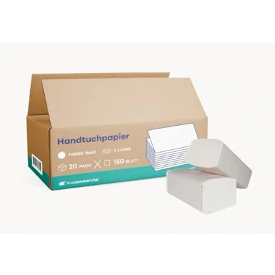 Afbeelding van Inoverse Papieren handdoeken 2 laags 25 x 23 ZZ vouwen 3000 vellen wit