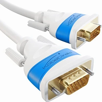 Afbeelding van KabelDirekt VGA monitorkabel 10 m voor maximale beeldkwaliteit door zeer zuivere koperen geleiders (wit, Full HD, naar VGA, verbindt een pc met scherm/projector)