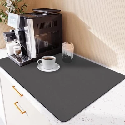 Afbeelding van SOQKEEN Super absorberende afdruipmat voor de keuken, 50 x 40 cm, droogmat, antislip, aanrechtmat koffiezetapparaat, servies, bar, werkblad, grijs