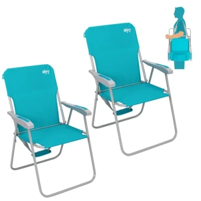 Afbeelding van #WEJOY Set van 2 opvouwbare strandstoelen, licht, draagbaar, robuust, stabiel en met hoge rugleuning, voor camping, strand, tuin, vissen