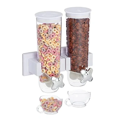 Afbeelding van Relaxdays dubbele cornflakes dispenser muur muesli cereal 1,5 l wit