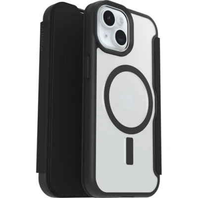 Afbeelding van Otterbox React Series Folio beschermhoes voor Apple iPhone 15/14/13 MagSafe, schokbestendig, valbescherming, met kaartsleuf, getest volgens militaire normen, transparant/zwart