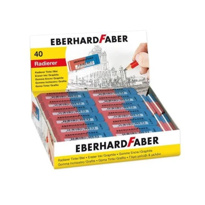 Afbeelding van gum Eberhard Faber inkt/potlood rood/blauw doos à 40 stuks EF 585443