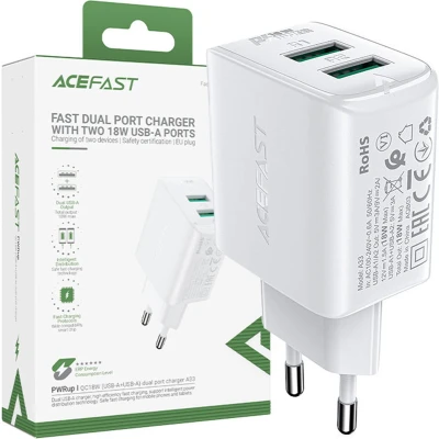 Afbeelding van Acefast wandlader 2x USB 18W QC 3.0, AFC, FCP wit (A33 wit)