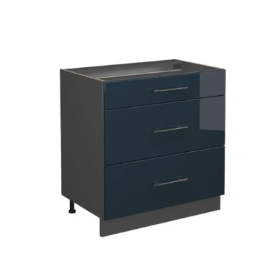 Afbeelding van Vicco Keukenonderkast Fame Line, Donkerblauw hoogglans/Antraciet, 80 cm met 3 laden, zonder werkblad