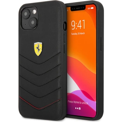 Afbeelding van iPhone 13 Mini Backcase hoesje Ferrari Effen Zwart Leer