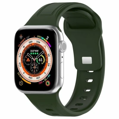 Afbeelding van By Qubix Square siliconen band Donkergroen Geschikt voor Apple Watch 38mm 40mm 41mm 42mm