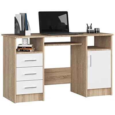 Afbeelding van Ana Computerbureau met toetsenbordblad, computerbureau, 3 laden, 1 opbergvak deur, 2 open opbergvakken, 124 x 74 52 cm (b h d) 45 kg