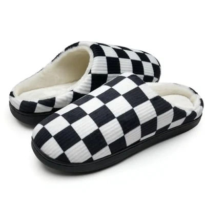 Afbeelding van pantoffels voor dames en heren, traagschuim, de winter, warm, antislip, binnen buiten, krijtbord wit