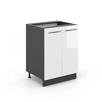 Afbeelding van Vicco Keukenonderkast Fame Line, Wit Hoogglans/Grijs, 60 cm zonder werkblad