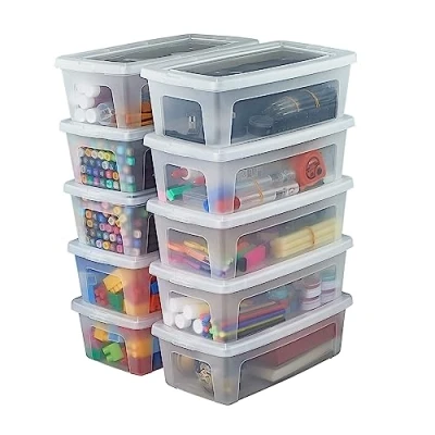 Afbeelding van Iris Ohyama, kleine multifunctionele opbergdoos, 5 l, 10 stuks, transparant, gemakkelijk te sluiten, stapelbaar, kunststof, voor kleding, planken, school, organisatie, speelgoed, schrijfwaren, MCB
