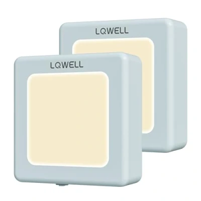 Afbeelding van LQWELL® Opvouwbaar nachtlampje met schemeringssensor, instelbare helderheid, automatisch contactlicht, warmwit oriëntatielicht voor kinderkamer hal (blauw, 2 stuks)