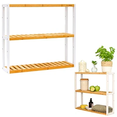 Afbeelding van Bamboe Wandplank 60x54x15 Smalle Houten Plank Badkamer Keuken Vensterbank Plantenrek