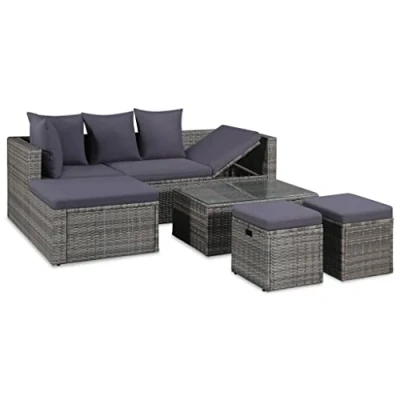 Image de vidaXL Salon de jardin 4 pcs avec coussins résine tressée gris45787