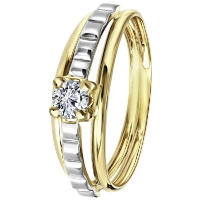 Afbeelding van Lucardi Classic Ring, Dames, Maat: 53, Gold silver