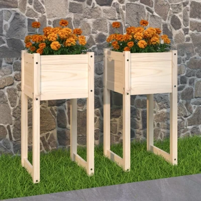 Afbeelding van Plantenbakken 2 st 40x40x81 cm massief grenenhout