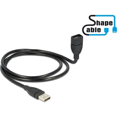Afbeelding van Delock USB kabel 2.0 A stekker, bus 1.00 m Zwart Flexibele zwanenhalskabel 83500