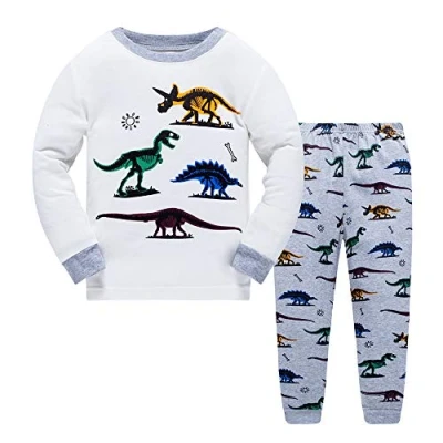 Afbeelding van LitBud Kinderen Pyjama Set 100% Katoen Dinosaurus Nachtkleding Lange Pjs Maat voor Peuters UK 1 7 Jaar, Grijs