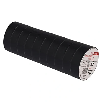Afbeelding van EMOS Pvc isolatietape zwart, verpakking van 10, 19 mm x 10 m, 0,13 banddikte, zelfklevend, hoge spanningssterkte en gebruikstemperatuurbereik, UV bestendig, waterdichte verbinding, zonder textielweefsel