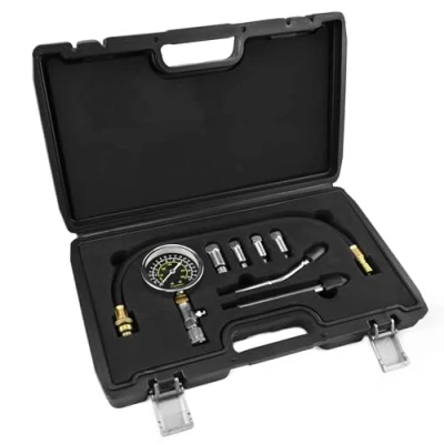 Afbeelding van QWORK® Compressietesterset voor benzinemotoren, compressiemeter motorcompressiecilinders met meetbereik van 300 psi, inclusief adapter M10, M12, M14, M18