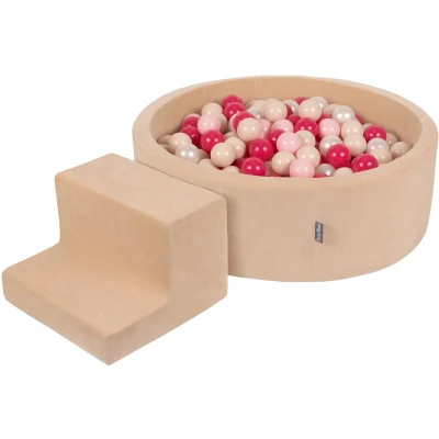 Afbeelding van KiddyMoon Velvet Foam Speeltuin Met Rond Ballenbad (200 Ballen) Kinderballenbakken Speelgoed Obstakelbaan, Zandbeige: Pastelbeige/Poederroze/Parel/Donkerroze