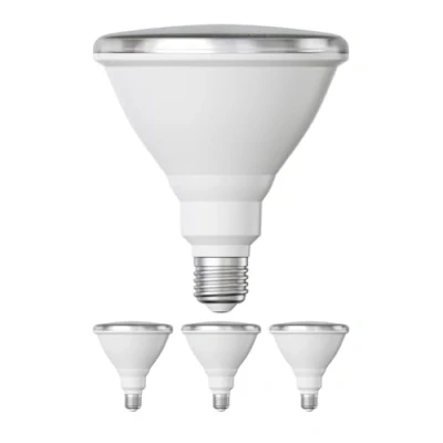 Afbeelding van ledscom.de 4 ledlampen E27, PAR38 korte hals, wit (4000 K), 14,9 W, 1395 lm, 41, reflectorspiegel (zilver)
