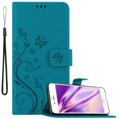 Afbeelding van Cadorabo Hoesje geschikt voor Apple iPhone 6 PLUS / 6S in BLOEMEN BLAUW Beschermhoes bloemmotief met magnetische sluiting, standfunctie en kaartsleuven Book Case Cover Etui