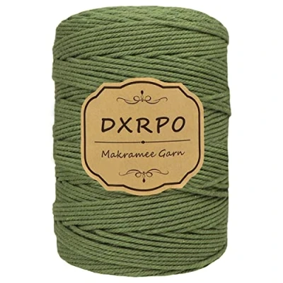 Afbeelding van DXRPO macramétouw, 3 mm x 300 m, 4 laags, natuurlijk katoen, voor macramé gordijn, knutselen, wanddecoratie, slaapkamerdecoratie en decoratie bruiloft, Bohemia (olijfgroen)
