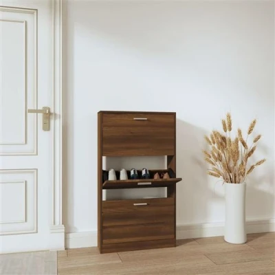 Afbeelding van Schoenenkast 59x17x108 cm bewerkt hout bruin eikenkleur