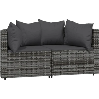 Afbeelding van Tuinhoekbanken met kussens 2 st poly rattan grijs