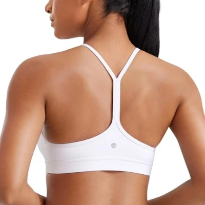 Afbeelding van CRZ yoga dames lage impact gewatteerde sportbeha voor Y racer rug spaghettibandjes beha tops, Wit.