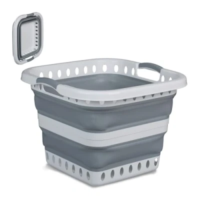 Afbeelding van Relaxdays wasmand heupwasmand wasgoedmand opvouwbaar 40 l handvatten vierkant