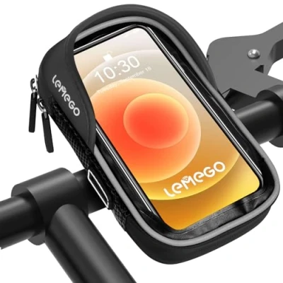 Afbeelding van Lemego mobiele telefoonhouder voor op de fiets, waterdichte stuurtas, fietstas, 360 graden draaibare fietshouder, telefoon, stuurhouder, fietsstuur, tas, frametas, smartphone tot 6,8 inch