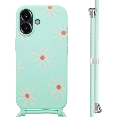 Afbeelding van imoshion hoesje Geschikt voor iPhone 16 met koord Siliconen design Meerkleurig / Green Flower Distance