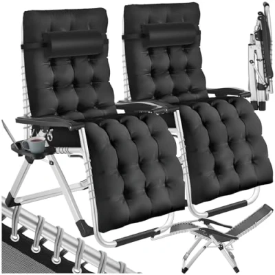 Afbeelding van tectake® 2 x Opklapbare Ligstoel Ligbed Tuinligstoel Traploos verstelbaar Buitenfauteuil voor balkon of tuin met extra dik kussen Relaxligstoel Belastbaar tot 200 kg Zwart Set van