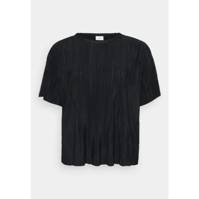 Afbeelding van ONLY Carmakoma Carravenna Plisse Tshirt print, Dames, Maat: M 46/48, Black