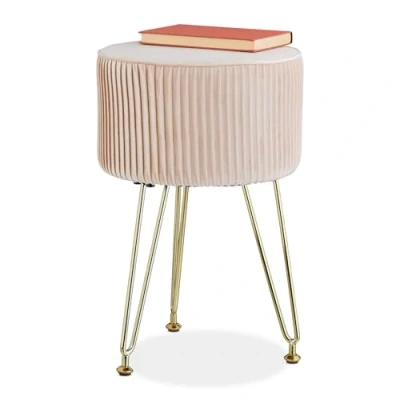 Afbeelding van Relaxdays velvet poef op poten gestoffeerd 45 cm hoog voor kaptafel of bank