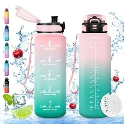 Afbeelding van Vikaster Grote waterfles, 1500 ml, BPA vrij, lekvrij, geschikt voor koolzuurhoudende dranken, sport, fietsen, fitness, outdoor