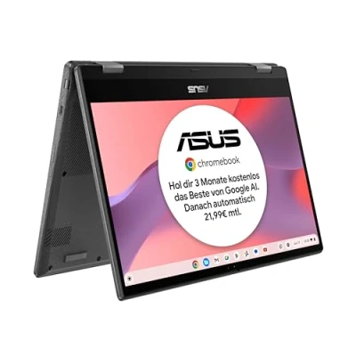 Afbeelding van ASUS Chromebook Flip CM1 Laptop, 14 inch FHD IPS touchscreen, MediaTek Kompanio 510, 8GB RAM, 128GB eMMC, ARM G52 MC2, ChromeOS, QWERTZ toetsenbord, gravity grijs