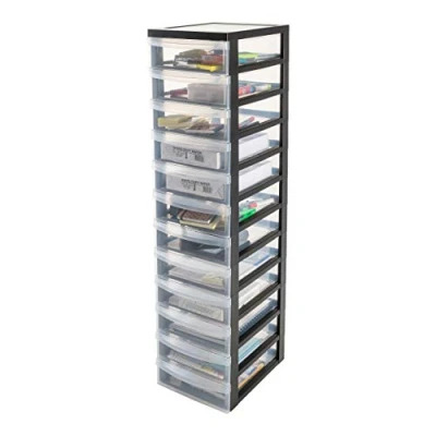 Afbeelding van Iris Ohyama DC 012 Commode met ergonomische handgreep, 7 l, 12 laden, wielen, BPA vrij, voor op slaapkamer, kantoor of woonkamer, zwart