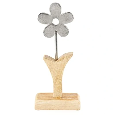 Afbeelding van COM FOUR® decoratieve plantenbak hoogwaardige metalen bloem op mangohouten sokkel om neer te zetten en cadeau geven (1 stuk 1)